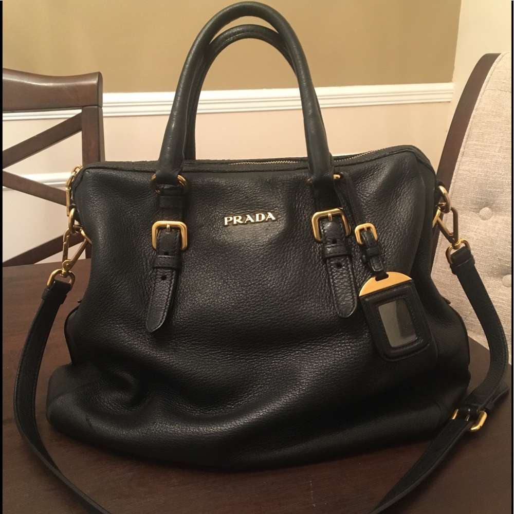 Authentic Prada Black Leather Tote/Strap included